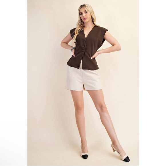NWT Brown Structured V-Neck Button Vest Top | Minimalist Chic - Picture 4 of 5
